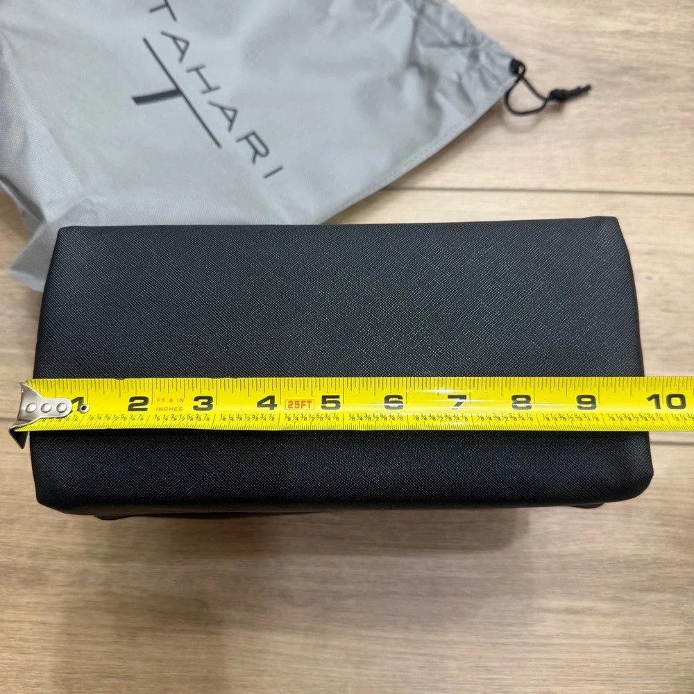 Tahari Black Saffiano Pyramid Case Tri-Fold Cosmetic Toiletry Bag NWT Travel